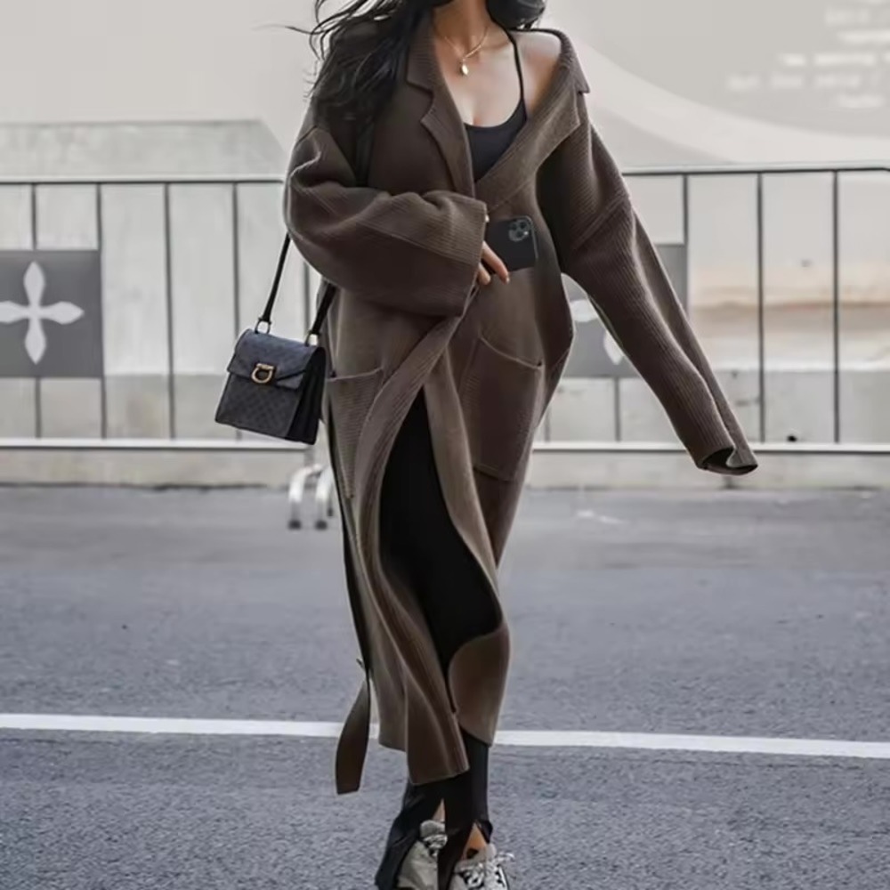 Commense Knit Duster Cardigan‎ Long Open Front Sweater Coat with Pockets size M